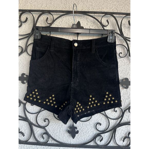 Evil Twin High Waisted, Studded Velvet Shorts - Size Small - Black - Picture 2 of 4